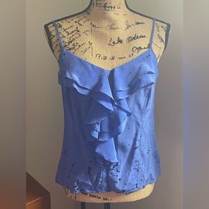 Silence+Noise for UO Blue 100% Silk Ruffled Camisole